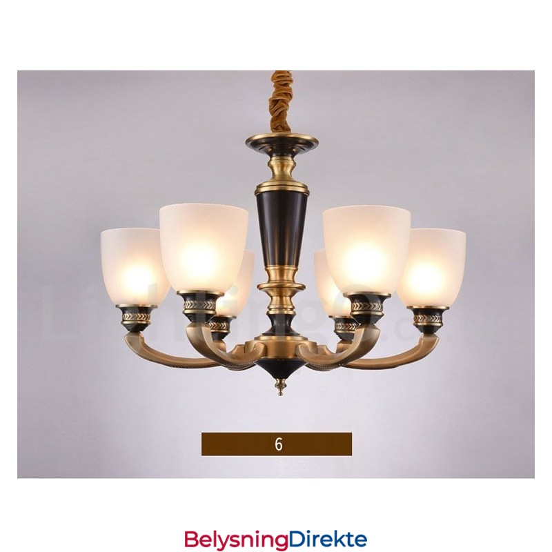 Luksuriøs Rustikk Retro Vintage Messing Anhengslysekrone Med Glassskjermer