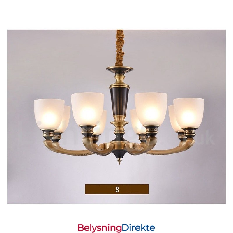 Luksuriøs Rustikk Retro Vintage Messing Anhengslysekrone Med Glassskjermer