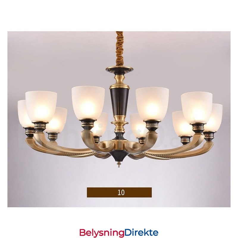 Luksuriøs Rustikk Retro Vintage Messing Anhengslysekrone Med Glassskjermer