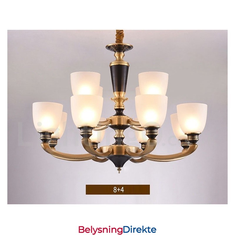 Luksuriøs Rustikk Retro Vintage Messing Anhengslysekrone Med Glassskjermer