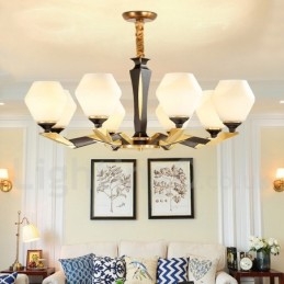 Luksuriøs Rustikk Retro Vintage Messing Anhengslysekrone Med Glassskjermer