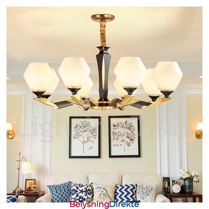 Luksuriøs Rustikk Retro Vintage Messing Anhengslysekrone Med Glassskjermer