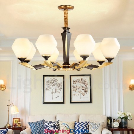 Luksuriøs Rustikk Retro Vintage Messing Anhengslysekrone Med Glassskjermer