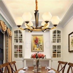 Luksuriøs Rustikk Retro Vintage Messing Anhengslysekrone Med Glassskjermer