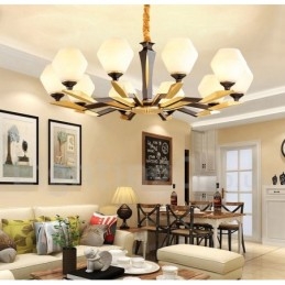 Luksuriøs Rustikk Retro Vintage Messing Anhengslysekrone Med Glassskjermer