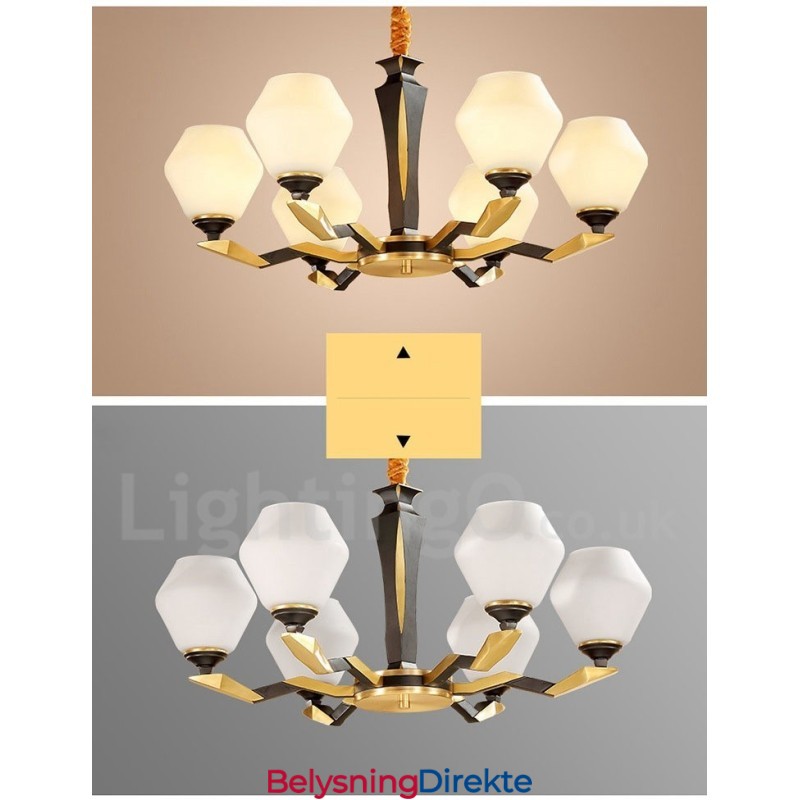 Luksuriøs Rustikk Retro Vintage Messing Anhengslysekrone Med Glassskjermer