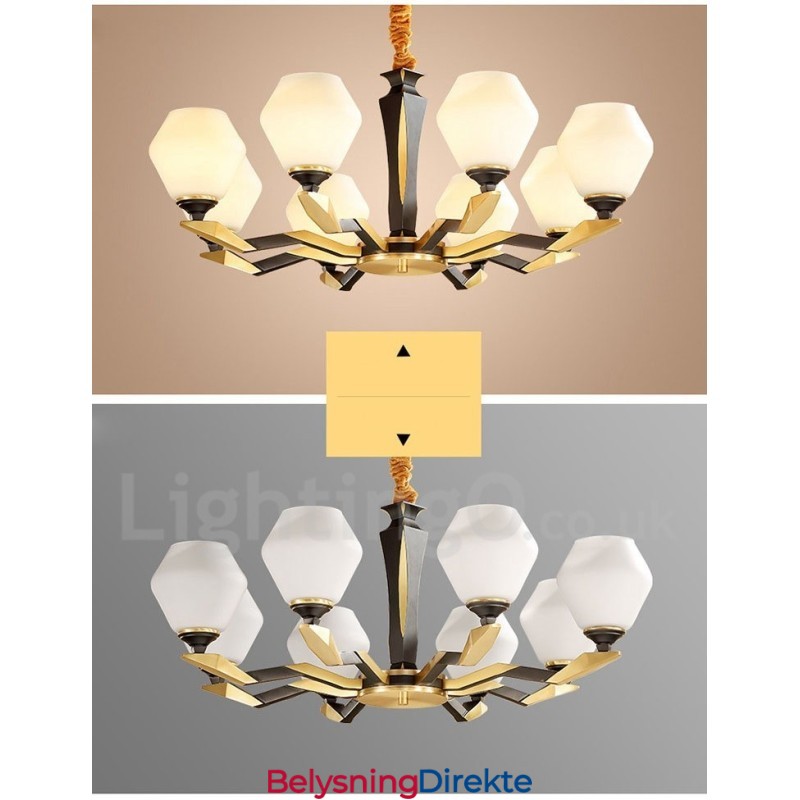 Luksuriøs Rustikk Retro Vintage Messing Anhengslysekrone Med Glassskjermer