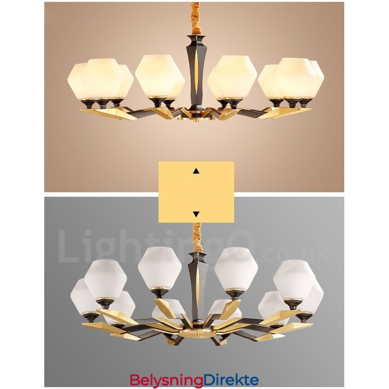 Luksuriøs Rustikk Retro Vintage Messing Anhengslysekrone Med Glassskjermer