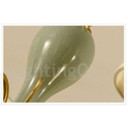 Luksuriøs Rustikk Retro Vintage Messing Keramikk Anhengslys Lysekrone Med Stoffskjermer