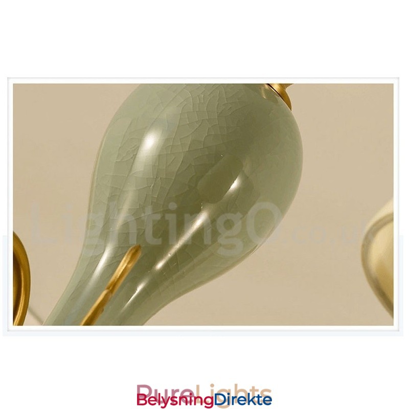 Luksuriøs Rustikk Retro Vintage Messing Keramikk Anhengslys Lysekrone Med Stoffskjermer