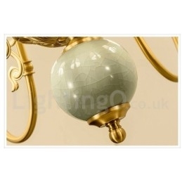 Luksuriøs Rustikk Retro Vintage Messing Keramikk Anhengslys Lysekrone Med Stoffskjermer