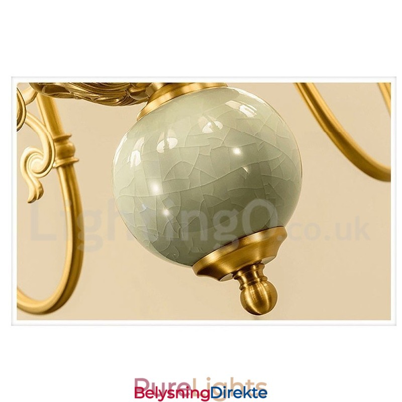 Luksuriøs Rustikk Retro Vintage Messing Keramikk Anhengslys Lysekrone Med Stoffskjermer