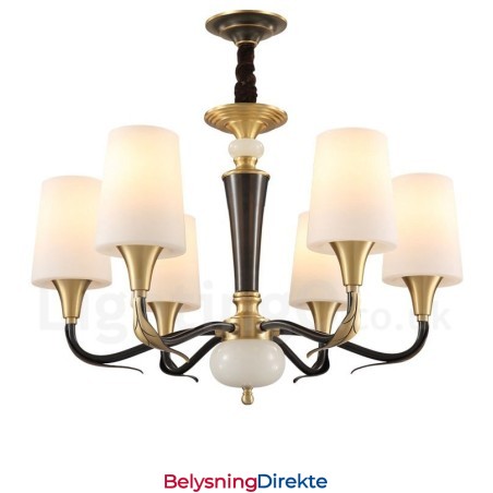 Luksuriøs Rustikk Retro Vintage Messing Stein Anhengslysekrone Med Glassskjermer I Ren Messing