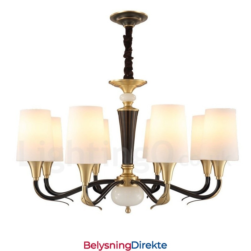 Luksuriøs Rustikk Retro Vintage Messing Stein Anhengslysekrone Med Glassskjermer I Ren Messing