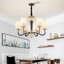 Luksuriøs Rustikk Retro Vintage Messing Stein Anhengslysekrone Med Glassskjermer I Ren Messing