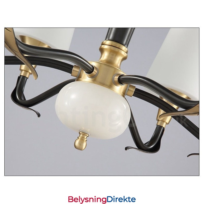 Luksuriøs Rustikk Retro Vintage Messing Stein Anhengslysekrone Med Glassskjermer I Ren Messing