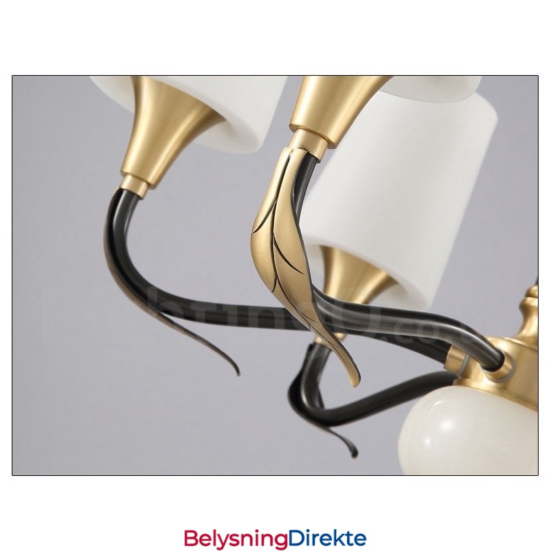 Luksuriøs Rustikk Retro Vintage Messing Stein Anhengslysekrone Med Glassskjermer I Ren Messing