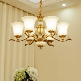 Luksuriøs Rustikk Retro Vintage Messing Stein Anhengslysekrone Med Glassskjermer I Ren Messing