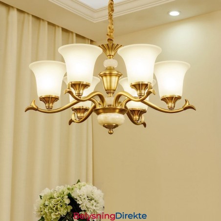 Luksuriøs Rustikk Retro Vintage Messing Stein Anhengslysekrone Med Glassskjermer I Ren Messing