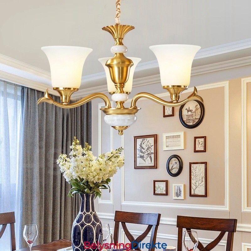 Luksuriøs Rustikk Retro Vintage Messing Stein Anhengslysekrone Med Glassskjermer I Ren Messing