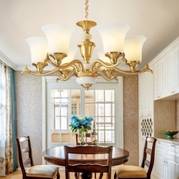 Luksuriøs Rustikk Retro Vintage Messing Stein Anhengslysekrone Med Glassskjermer I Ren Messing