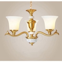 Luksuriøs Rustikk Retro Vintage Messing Stein Anhengslysekrone Med Glassskjermer I Ren Messing