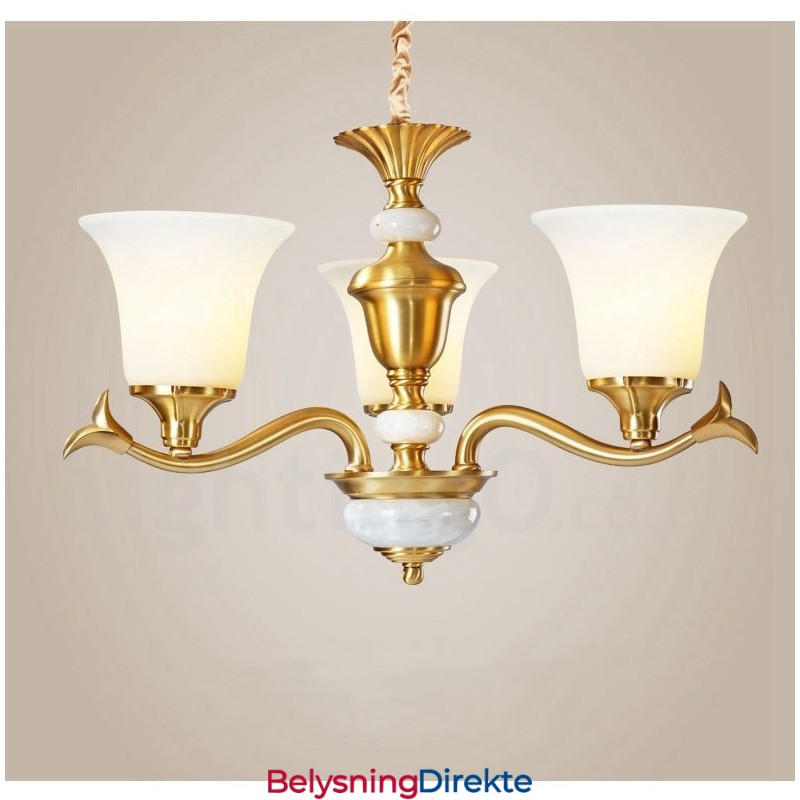 Luksuriøs Rustikk Retro Vintage Messing Stein Anhengslysekrone Med Glassskjermer I Ren Messing