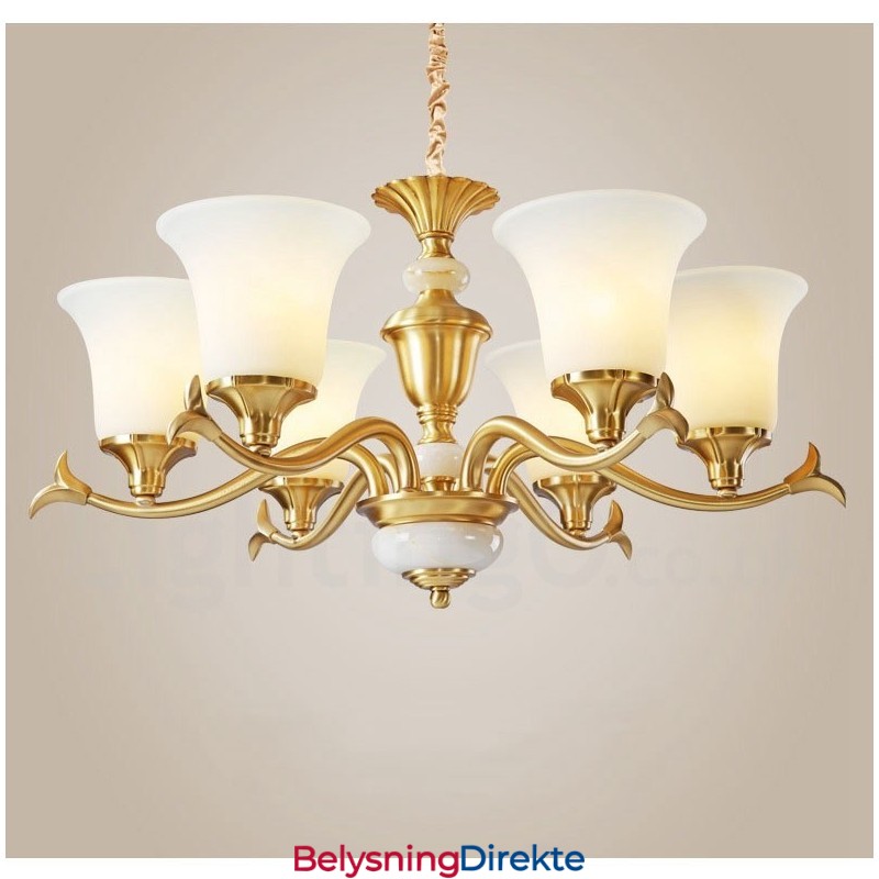 Luksuriøs Rustikk Retro Vintage Messing Stein Anhengslysekrone Med Glassskjermer I Ren Messing