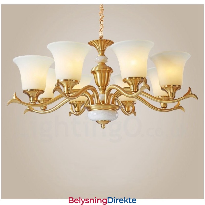 Luksuriøs Rustikk Retro Vintage Messing Stein Anhengslysekrone Med Glassskjermer I Ren Messing