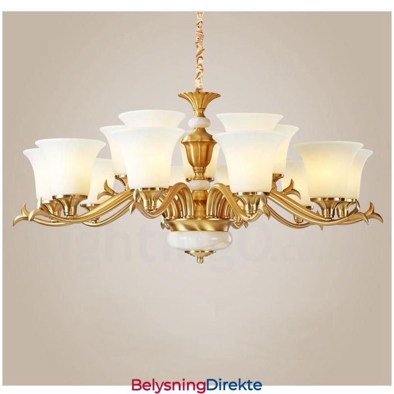 Luksuriøs Rustikk Retro Vintage Messing Stein Anhengslysekrone Med Glassskjermer I Ren Messing