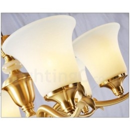 Luksuriøs Rustikk Retro Vintage Messing Stein Anhengslysekrone Med Glassskjermer I Ren Messing