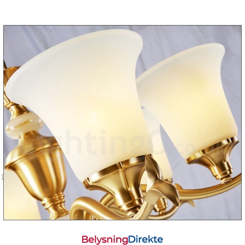 Luksuriøs Rustikk Retro Vintage Messing Stein Anhengslysekrone Med Glassskjermer I Ren Messing