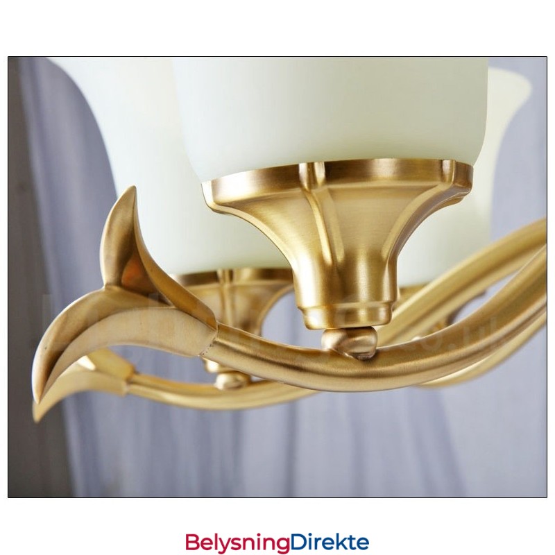 Luksuriøs Rustikk Retro Vintage Messing Stein Anhengslysekrone Med Glassskjermer I Ren Messing