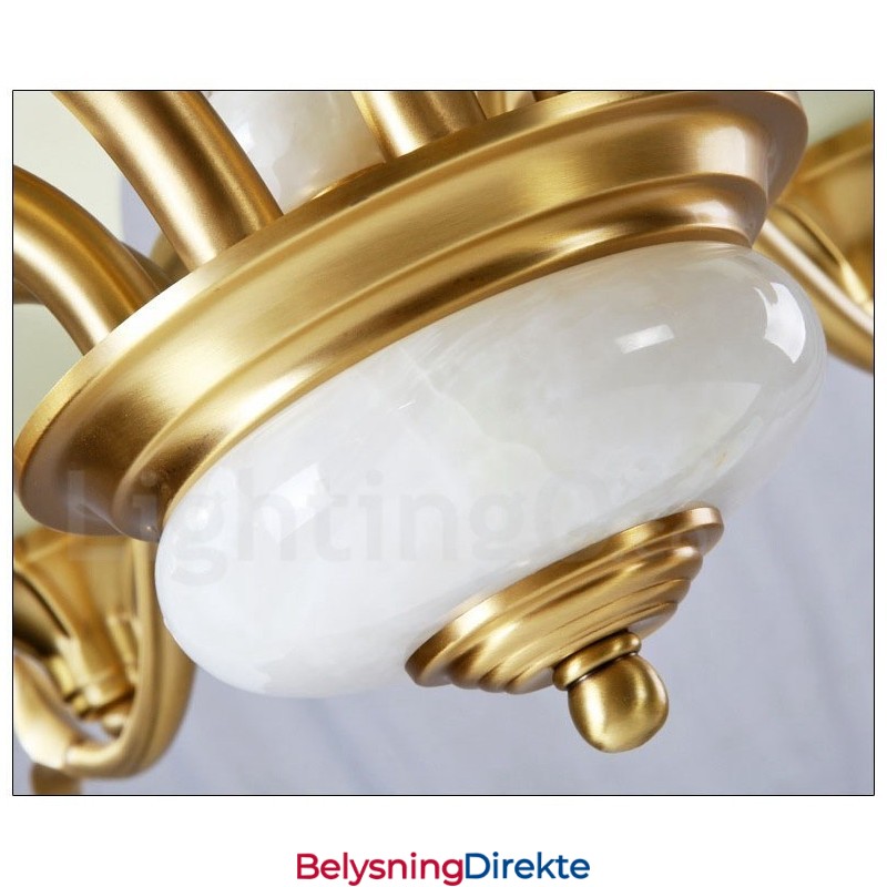 Luksuriøs Rustikk Retro Vintage Messing Stein Anhengslysekrone Med Glassskjermer I Ren Messing