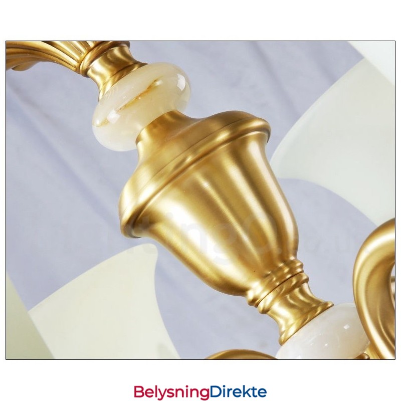 Luksuriøs Rustikk Retro Vintage Messing Stein Anhengslysekrone Med Glassskjermer I Ren Messing