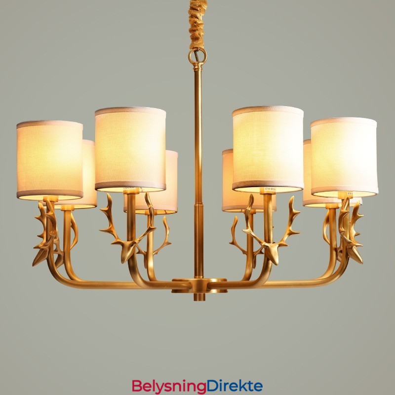 Luksuriøs Rustikk Retro Vintage Messing Anhengslysekrone Med Stoffskjermer