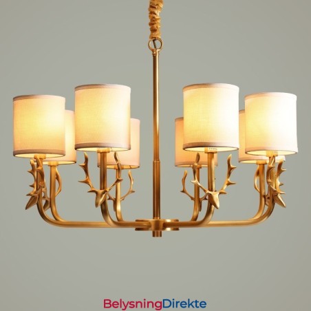 Luksuriøs Rustikk Retro Vintage Messing Anhengslysekrone Med Stoffskjermer