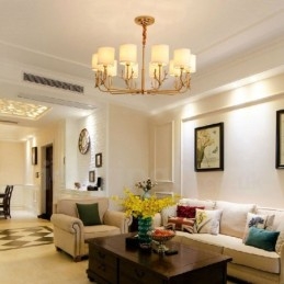 Luksuriøs Rustikk Retro Vintage Messing Anhengslysekrone Med Stoffskjermer