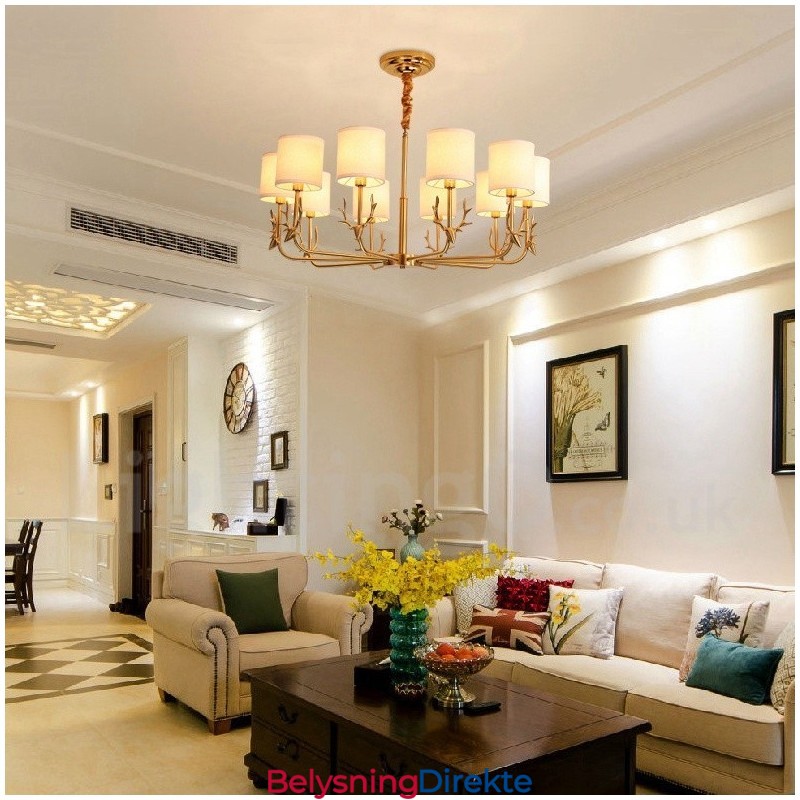 Luksuriøs Rustikk Retro Vintage Messing Anhengslysekrone Med Stoffskjermer