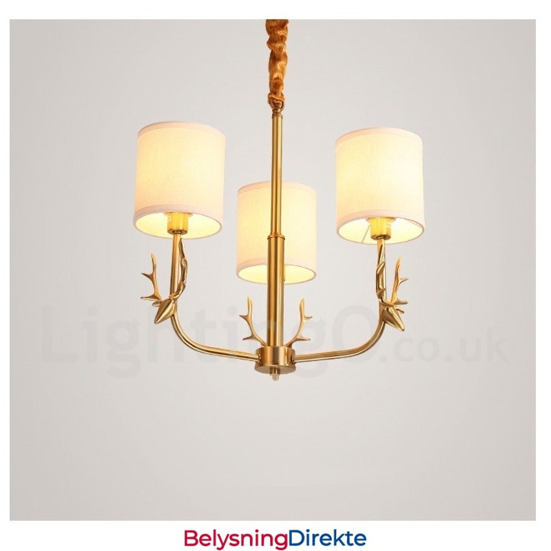 Luksuriøs Rustikk Retro Vintage Messing Anhengslysekrone Med Stoffskjermer