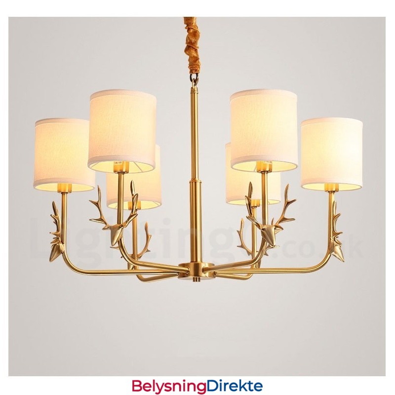 Luksuriøs Rustikk Retro Vintage Messing Anhengslysekrone Med Stoffskjermer