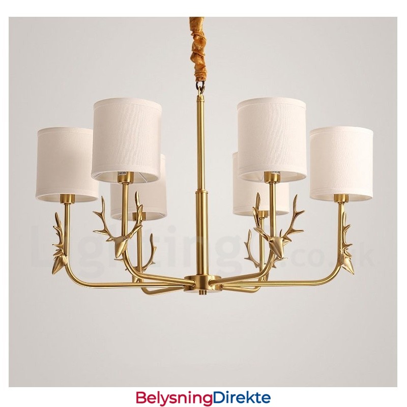 Luksuriøs Rustikk Retro Vintage Messing Anhengslysekrone Med Stoffskjermer