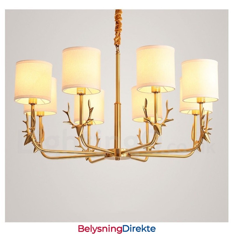 Luksuriøs Rustikk Retro Vintage Messing Anhengslysekrone Med Stoffskjermer