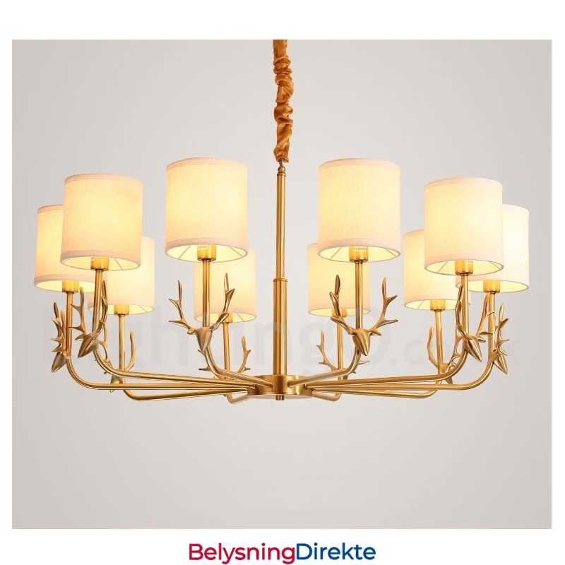 Luksuriøs Rustikk Retro Vintage Messing Anhengslysekrone Med Stoffskjermer