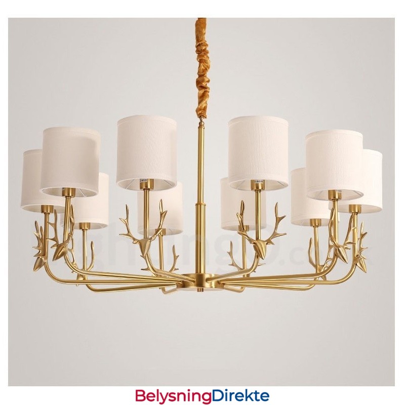 Luksuriøs Rustikk Retro Vintage Messing Anhengslysekrone Med Stoffskjermer