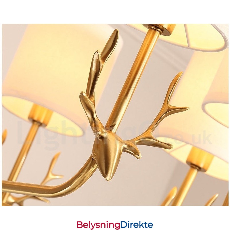 Luksuriøs Rustikk Retro Vintage Messing Anhengslysekrone Med Stoffskjermer