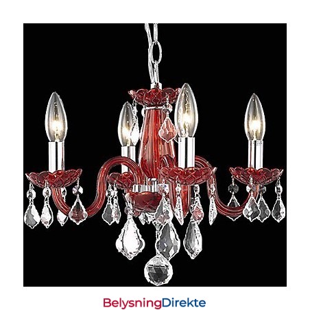 Krystalllysekrone Med Stearinlys Og 4 Lys I Rødt