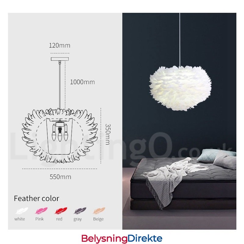 Flerfarget Fjærlysekrone Moderne Og Moderne Anhengslampe