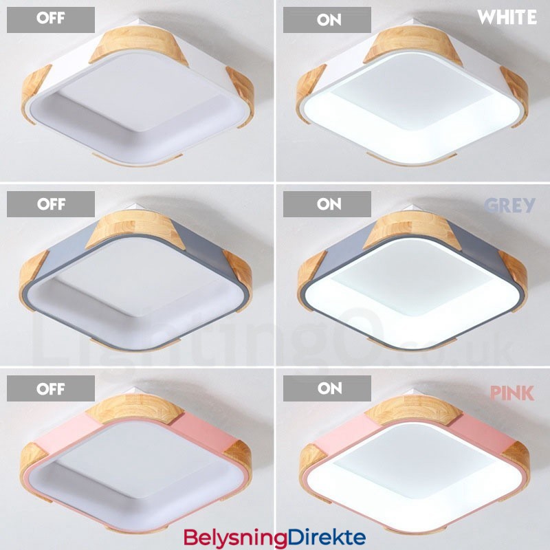 Dimmbar Flerfarget Firkantet Tretaklampe Med Akrylskjerm Taklampe I Nordisk Stil