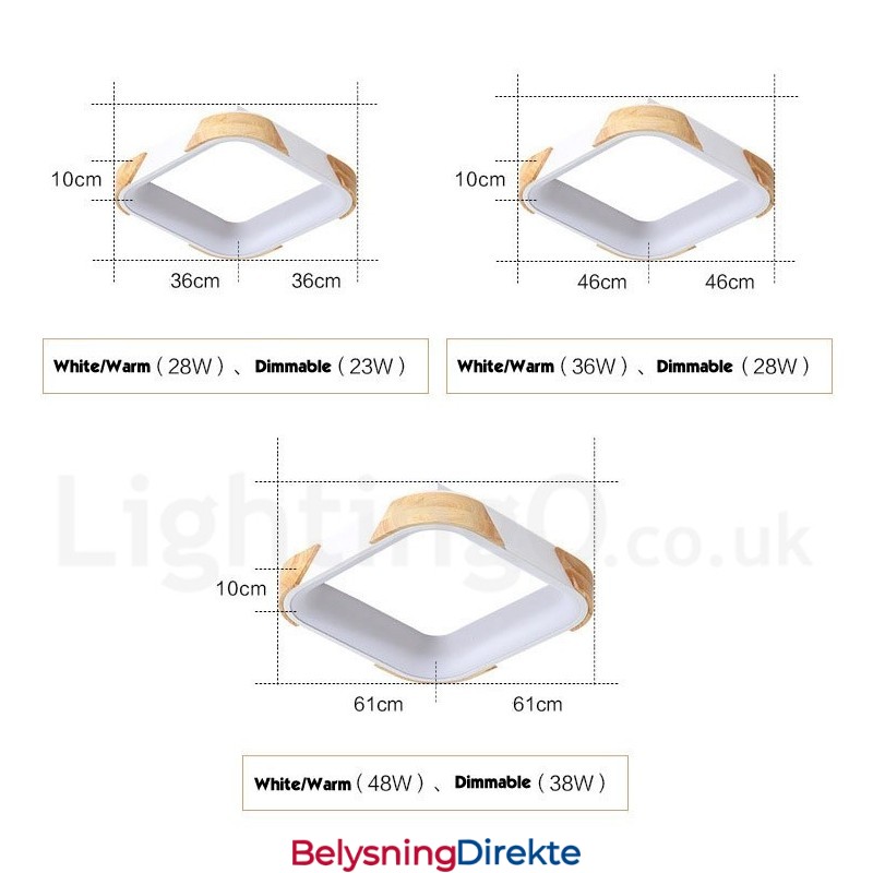 Dimmbar Flerfarget Firkantet Tretaklampe Med Akrylskjerm Taklampe I Nordisk Stil